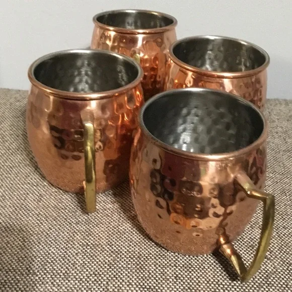 Hammered Copper Mugs with Brass Handles, set of 4. - Picture 4 of 9
